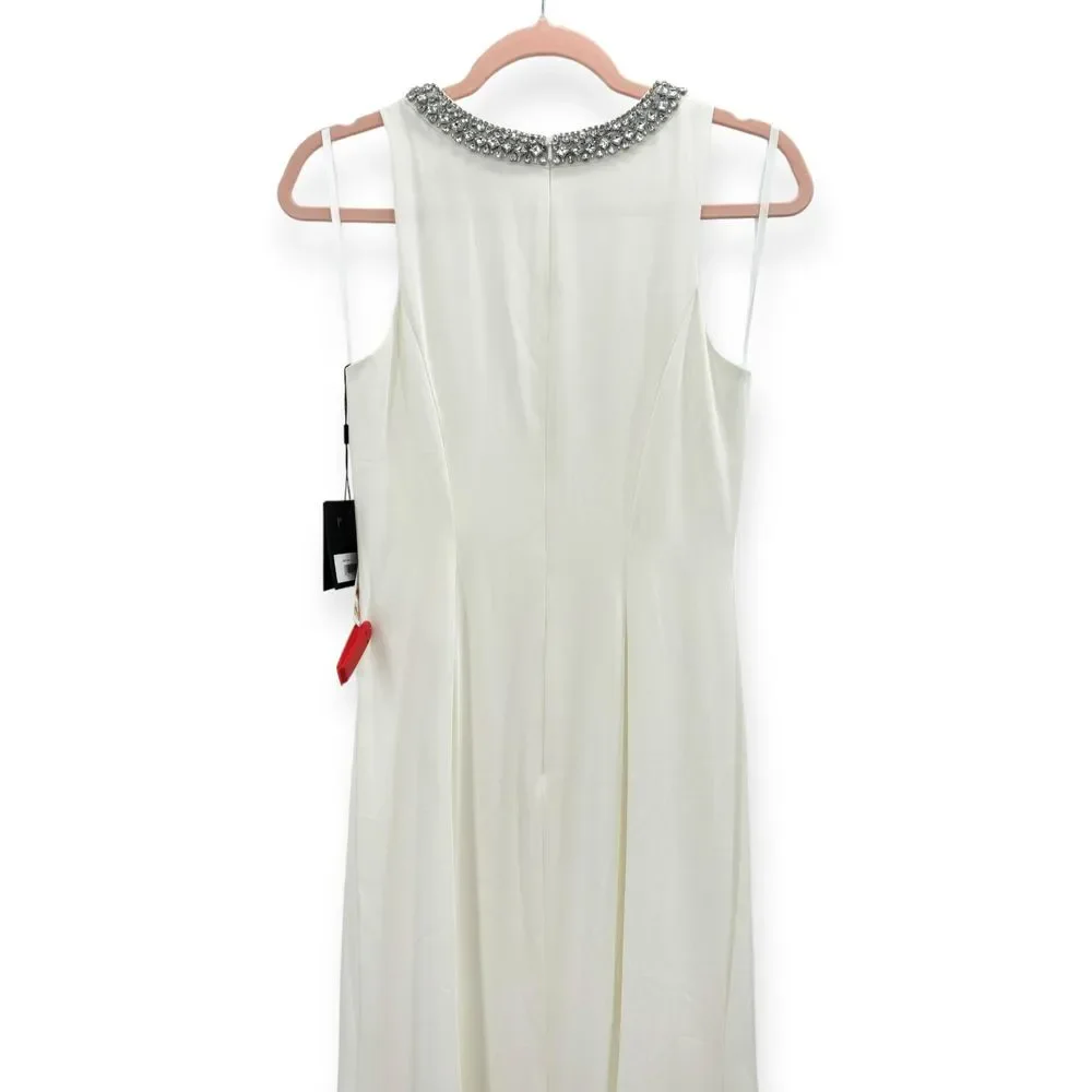 Mac Duggal Ieena NEW White Embellished Neck Sleeveless Crepe Trumpet Gown Size 2